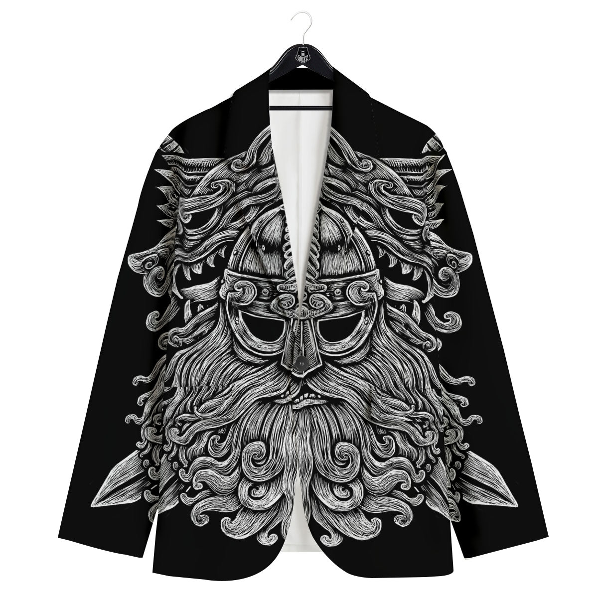 Odin With Wolfs White And Black Print Men's Sport Coat-grizzshop