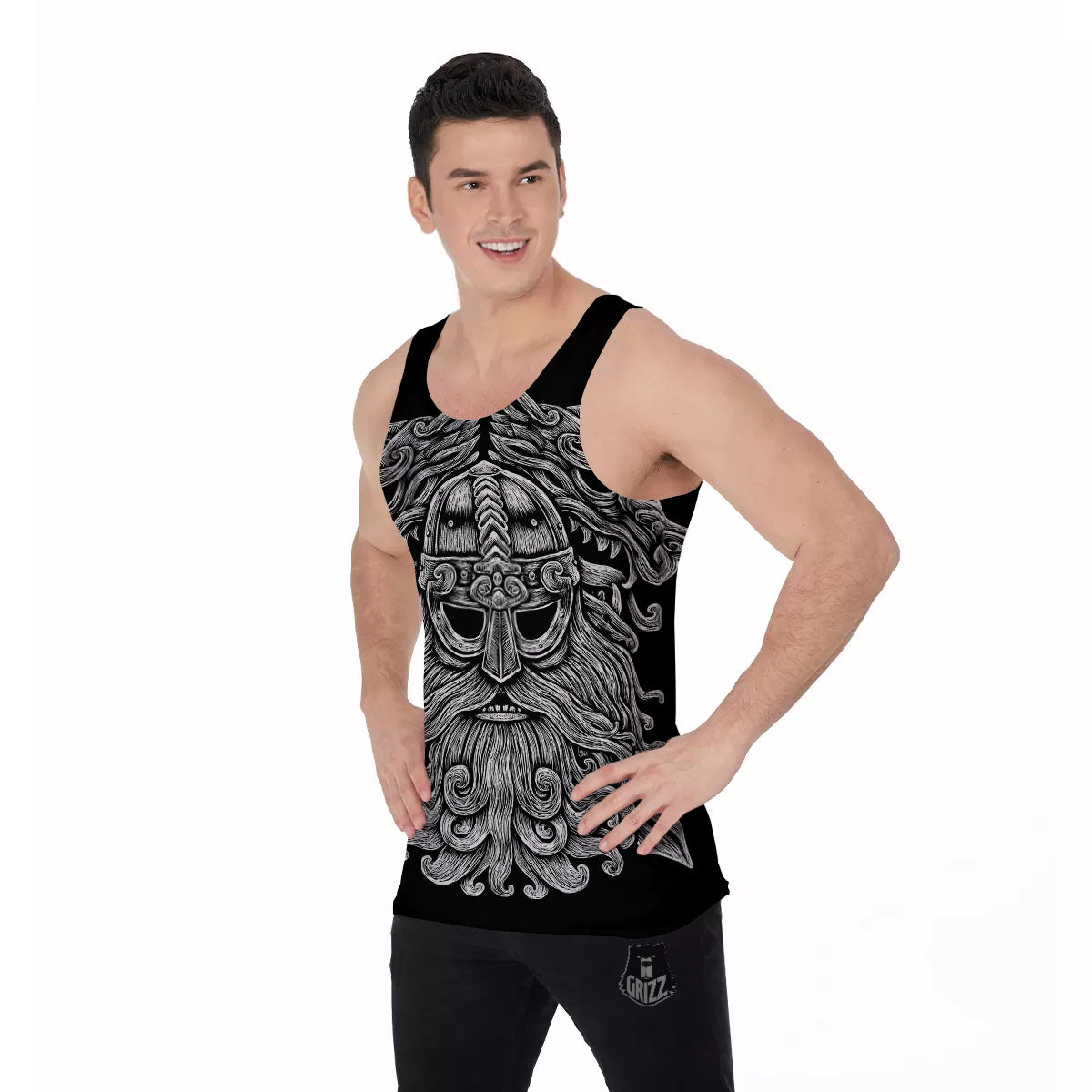 Odin With Wolfs White And Black Print Men's Tank Top-grizzshop