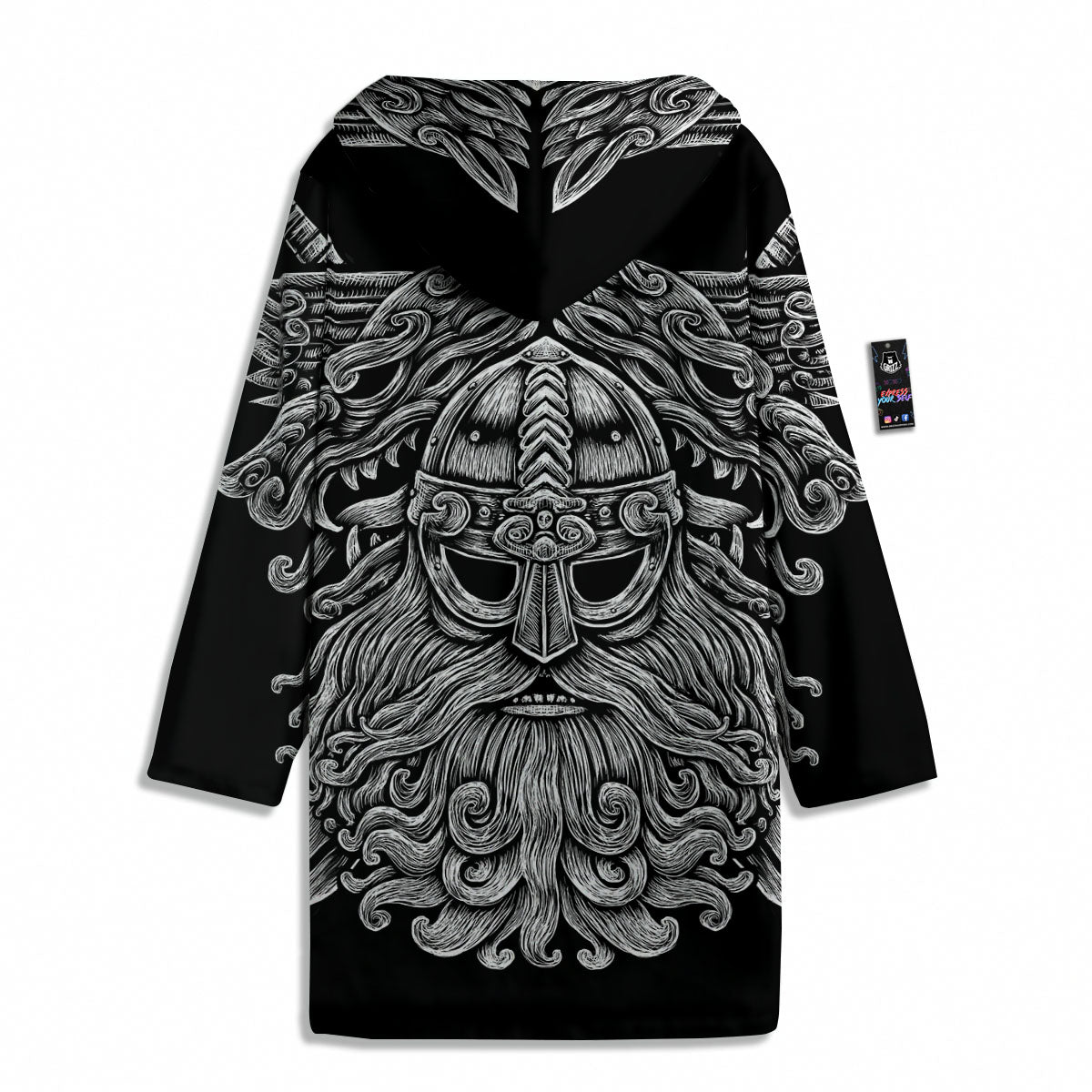 Odin With Wolfs White And Black Print Men's Windbreaker Jacket-grizzshop