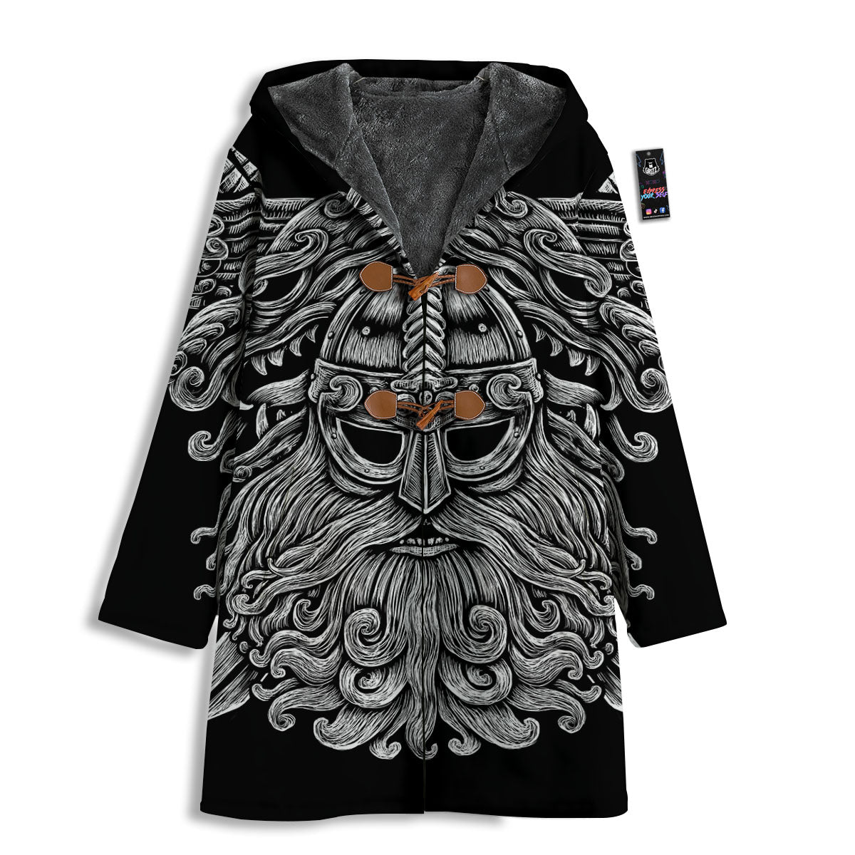 Odin With Wolfs White And Black Print Men's Windbreaker Jacket-grizzshop