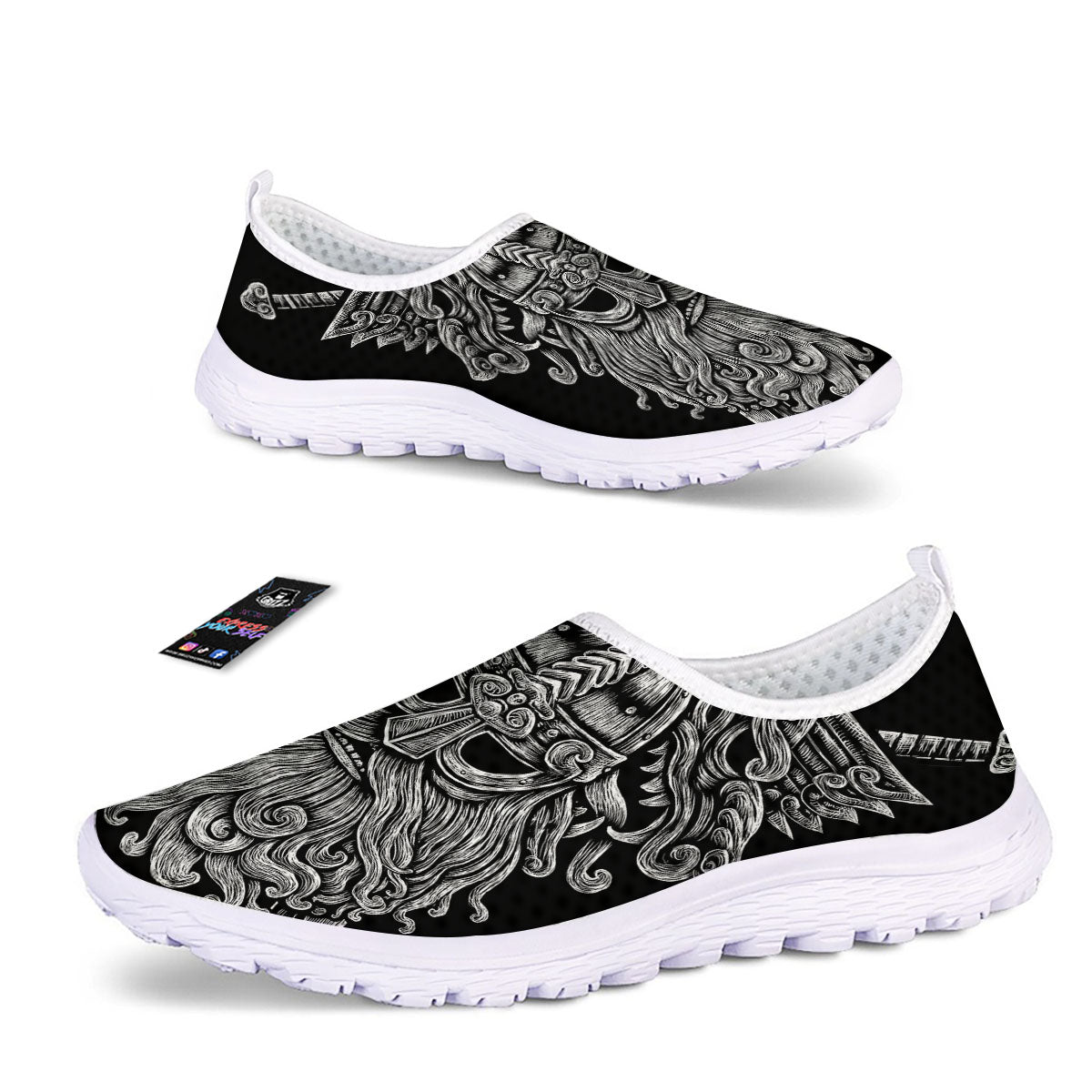 Odin With Wolfs White And Black Print Nurse Shoes-grizzshop