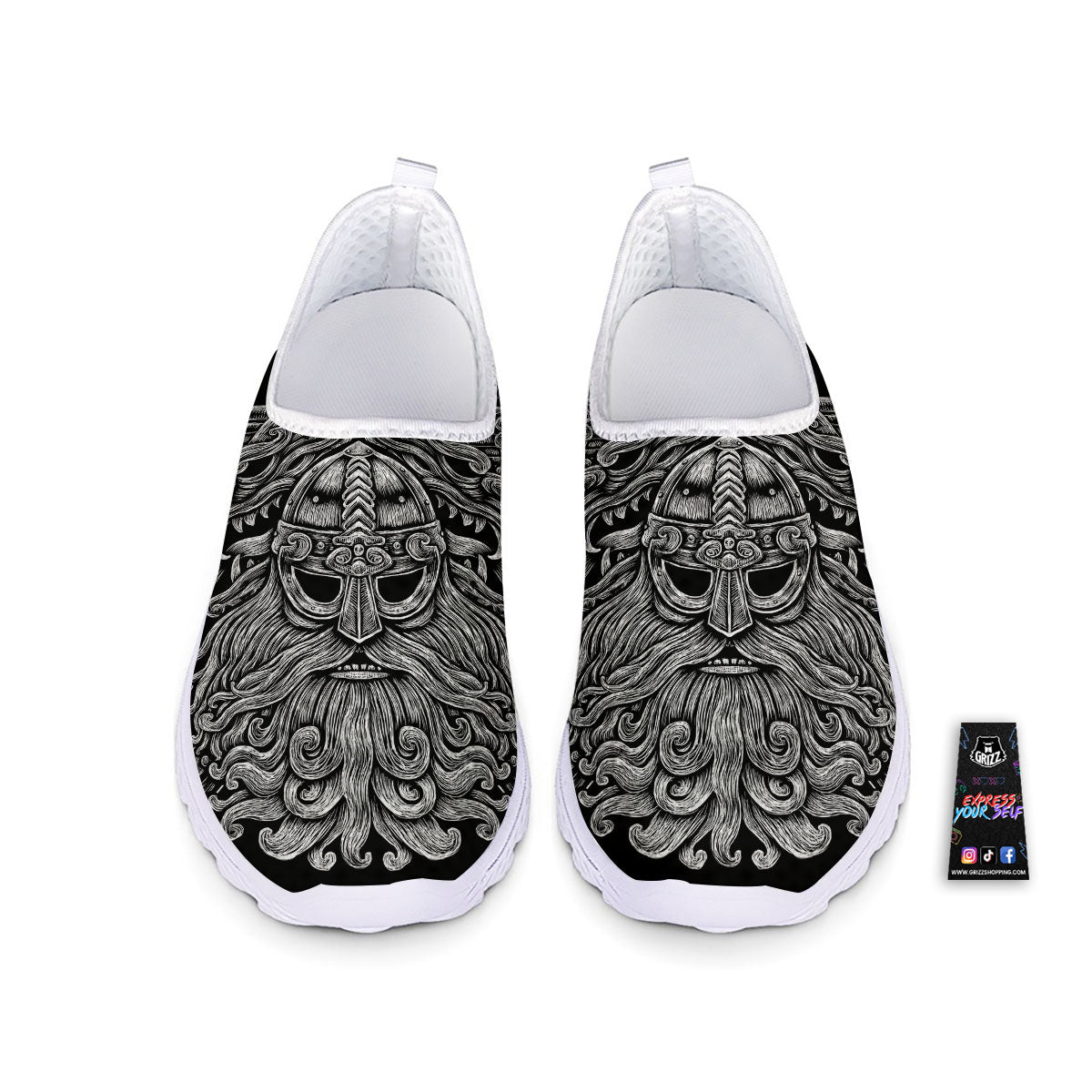 Odin With Wolfs White And Black Print Nurse Shoes-grizzshop