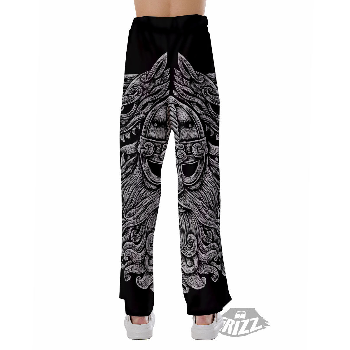 Odin With Wolfs White And Black Print Pajama Pants-grizzshop