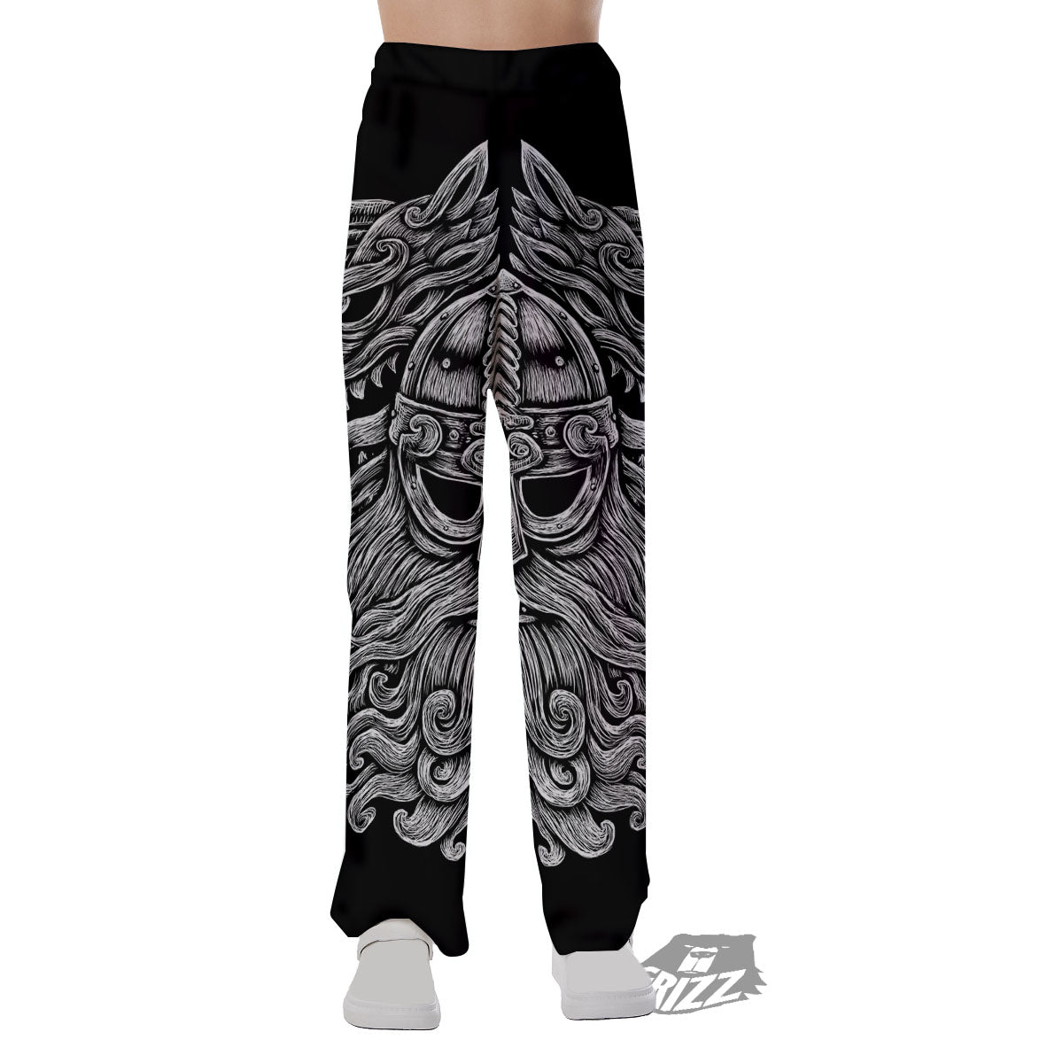 Odin With Wolfs White And Black Print Pajama Pants-grizzshop