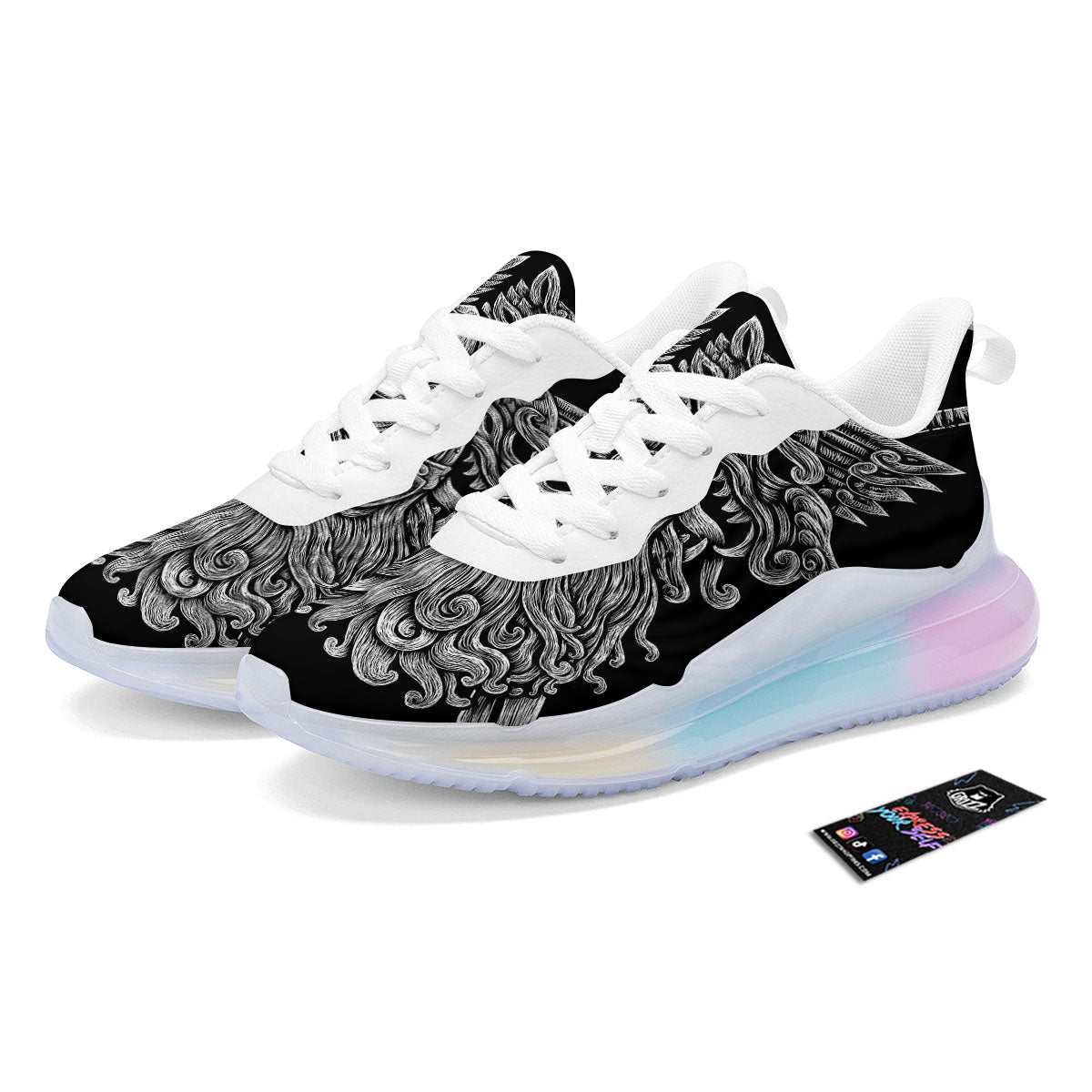 Odin With Wolfs White And Black Print Running Sneakers-grizzshop