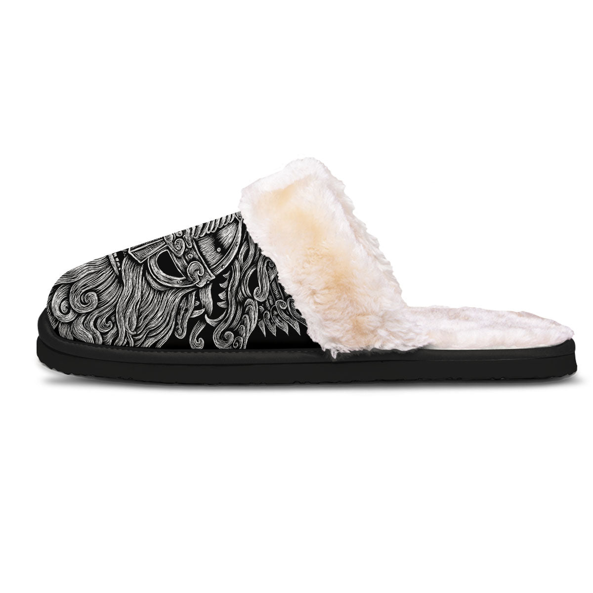 Odin With Wolfs White And Black Print Slippers-grizzshop