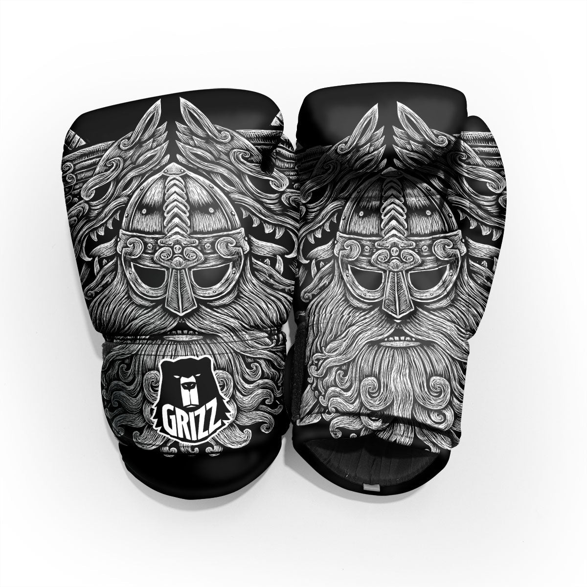 Odin With Wolfs White And Black Print Pro Boxing Glove