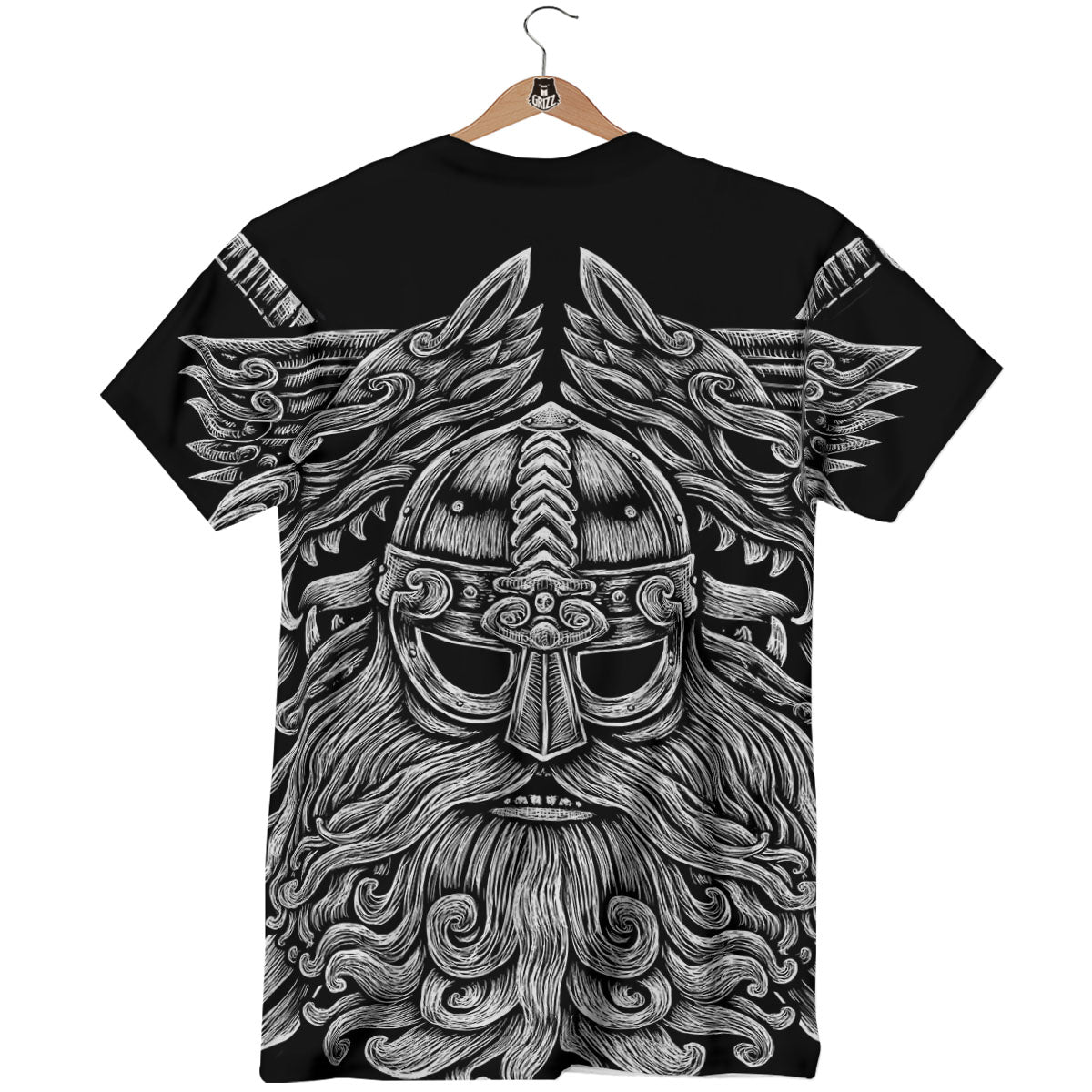 Odin With Wolfs White And Black Print T-Shirt-grizzshop