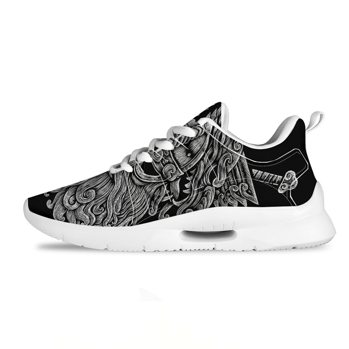 Odin With Wolfs White And Black Print Tennis Shoes-grizzshop
