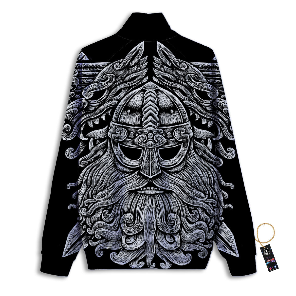 Odin With Wolfs White And Black Print Track Jacket-grizzshop