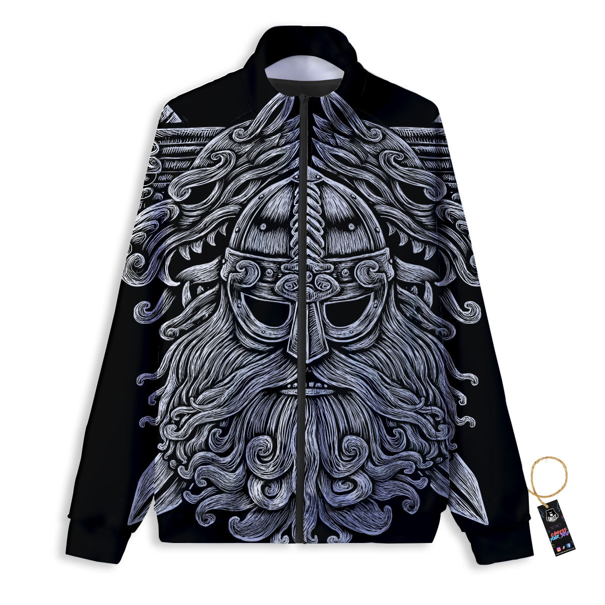 Odin With Wolfs White And Black Print Track Jacket-grizzshop