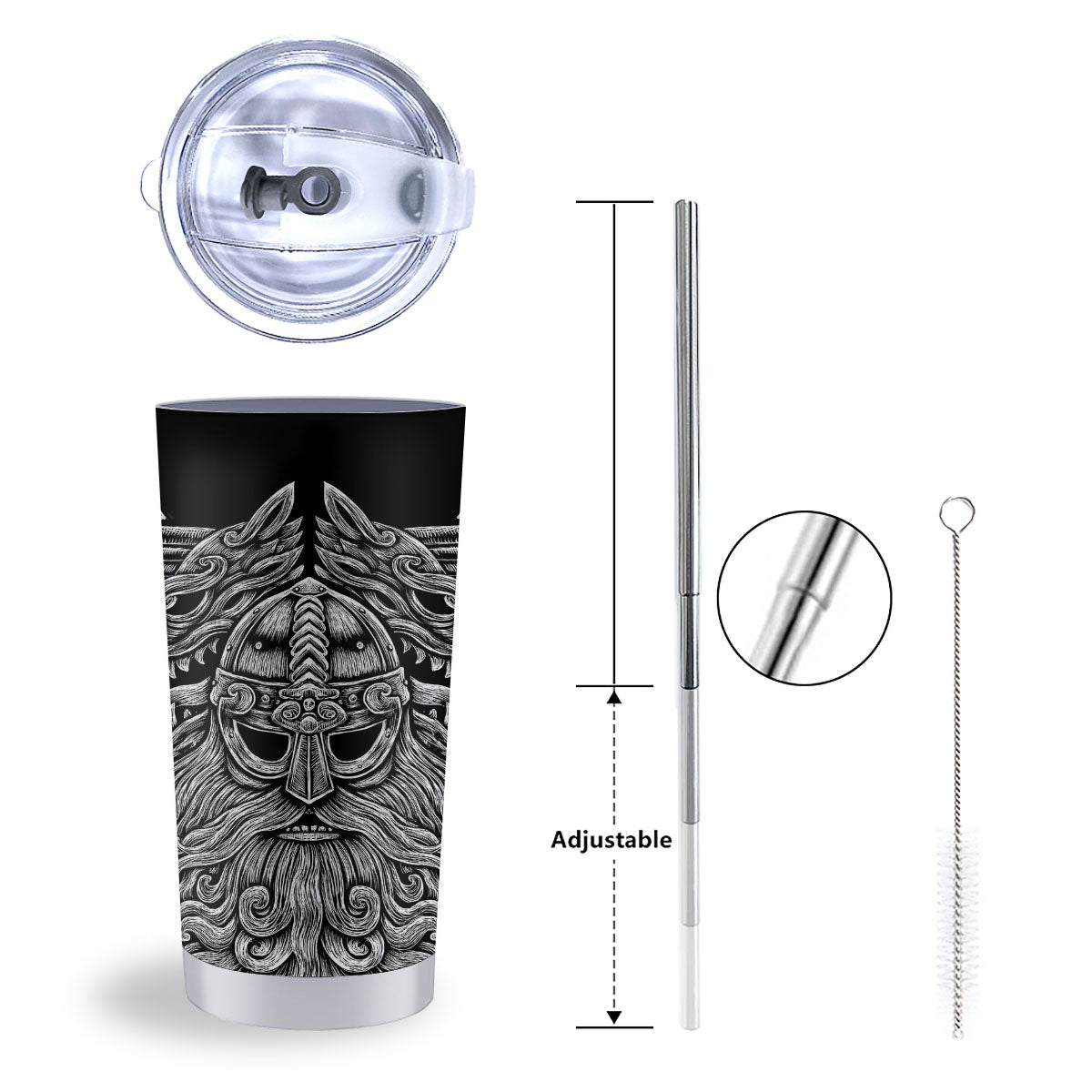 Odin With Wolfs White And Black Print Tumbler-grizzshop