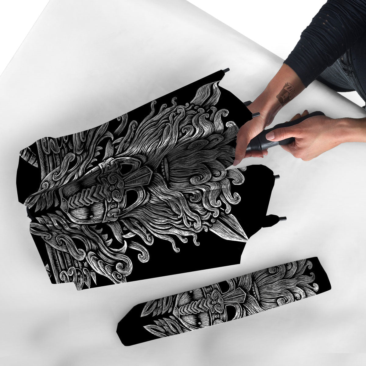 Odin With Wolfs White And Black Print Umbrella-grizzshop