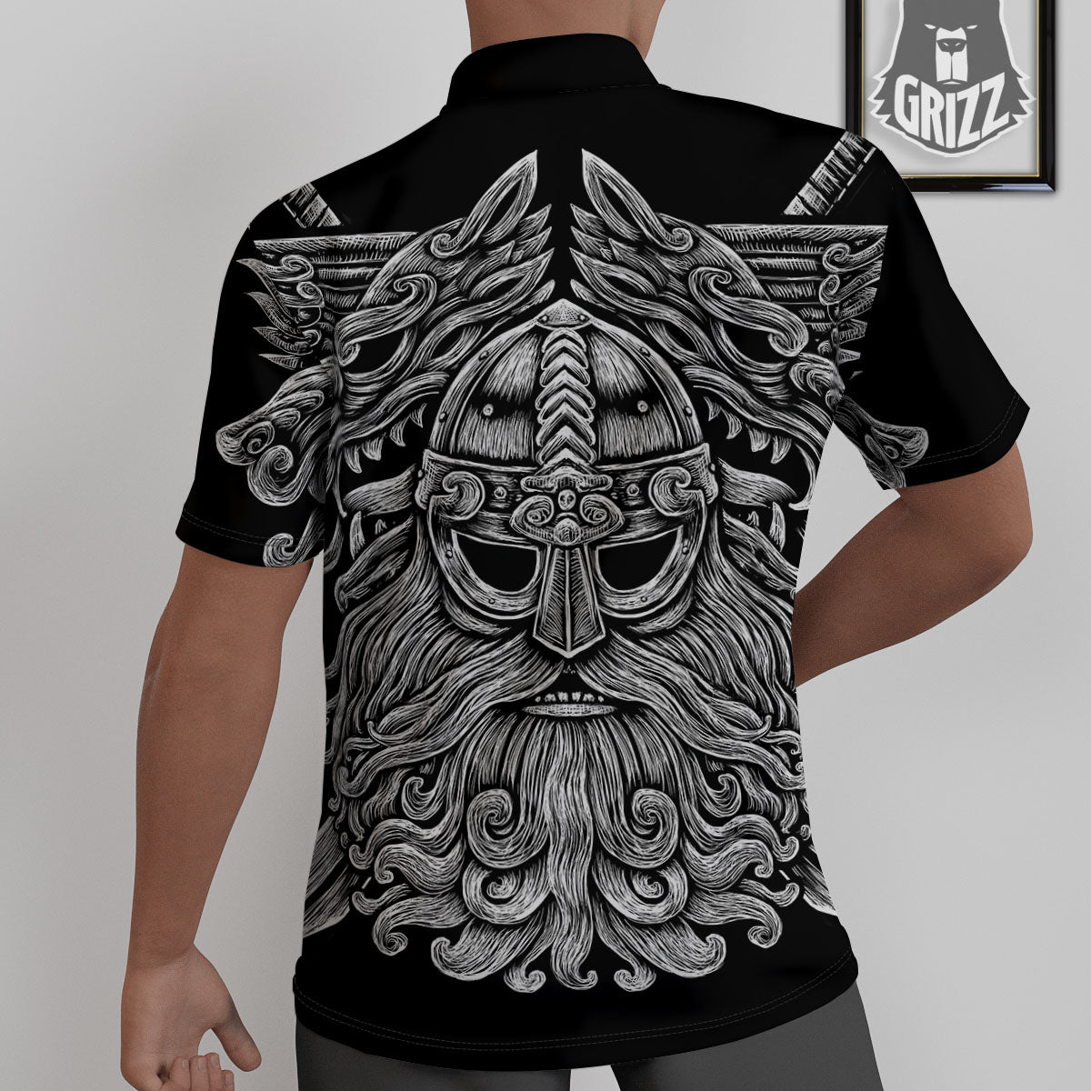 Odin With Wolfs White And Black Print Untucked Shirts-grizzshop