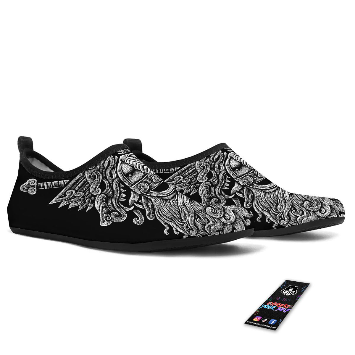 Odin With Wolfs White And Black Print Water Shoes-grizzshop