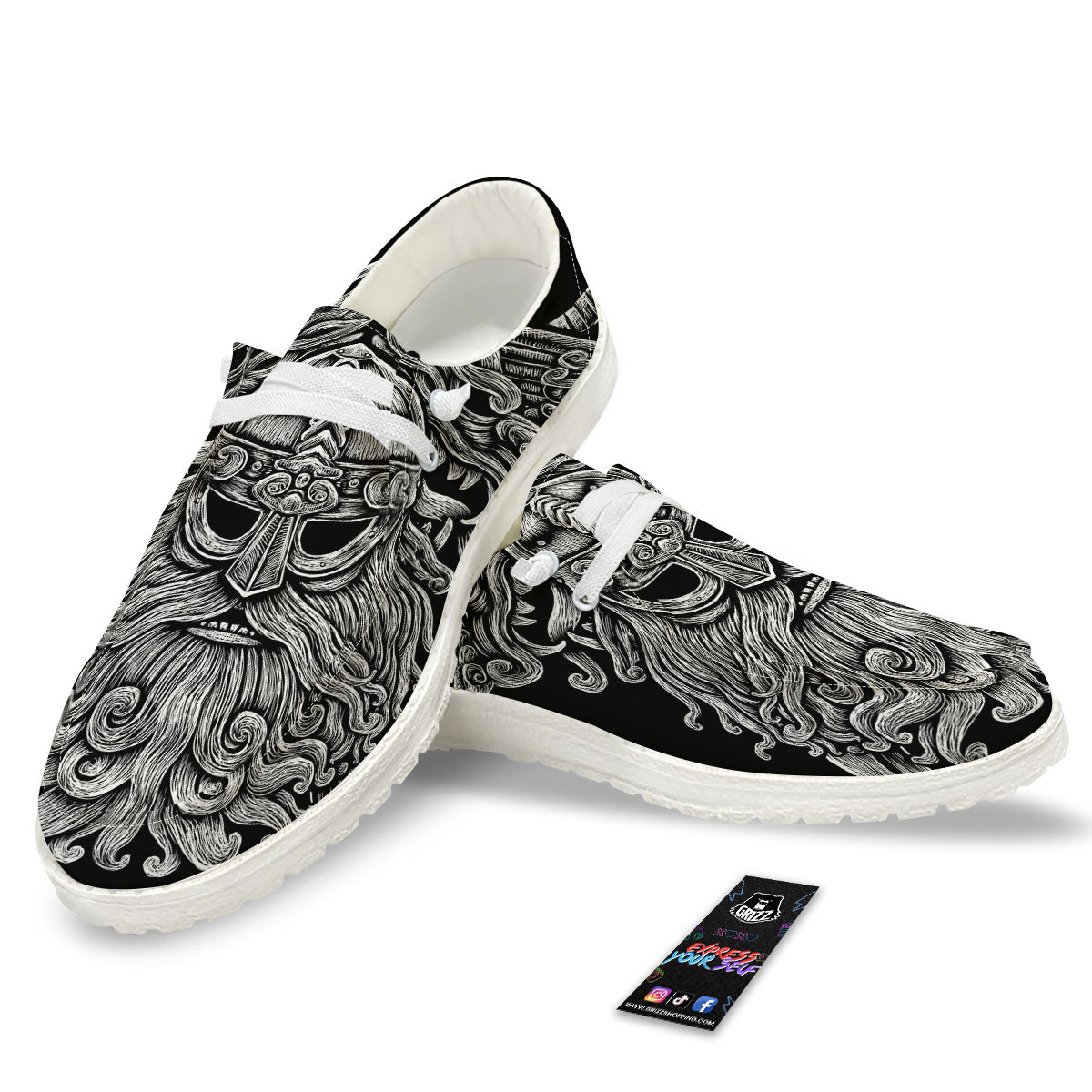 Odin With Wolfs White And Black Print White Loafers-grizzshop