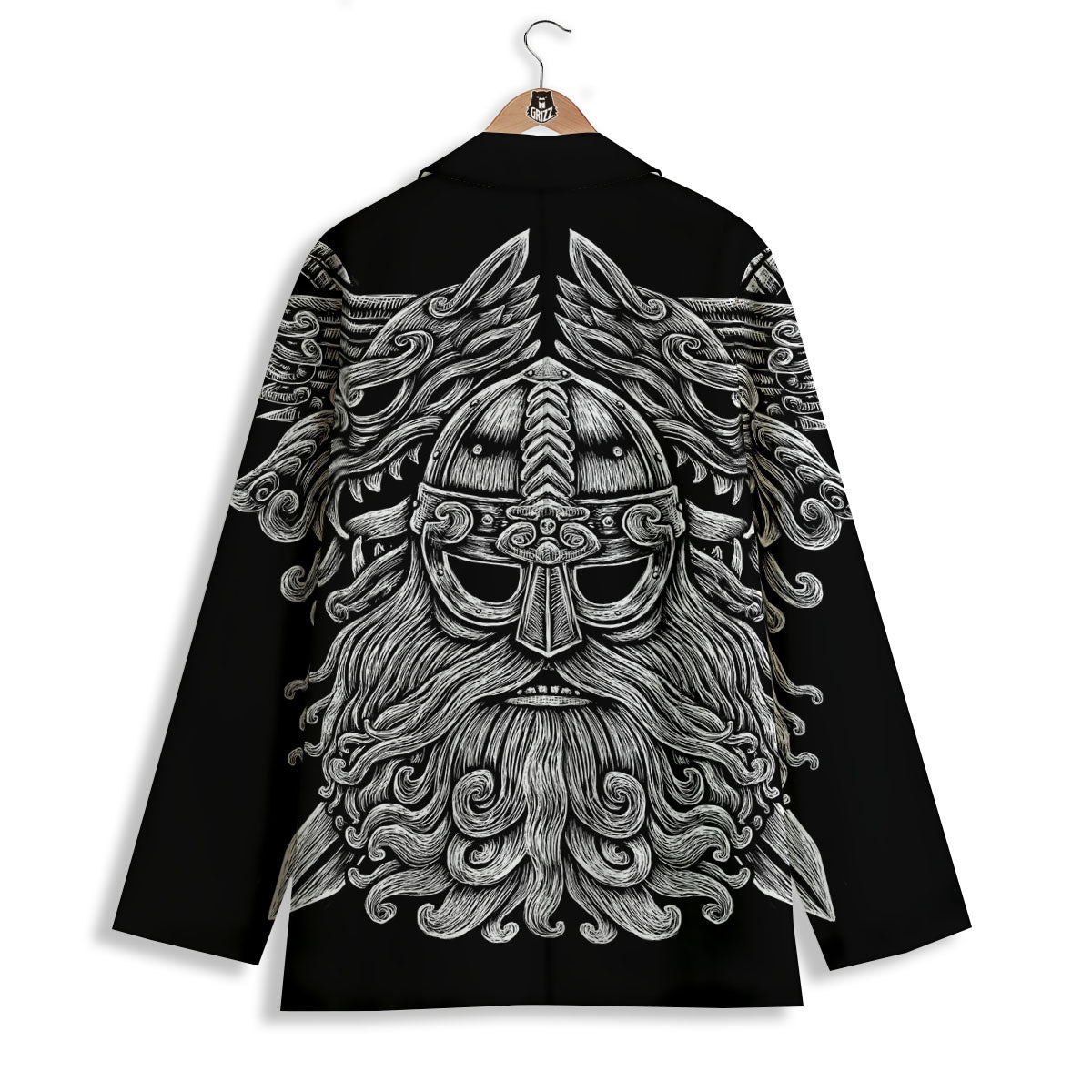 Odin With Wolfs White And Black Print Women's Blazer-grizzshop