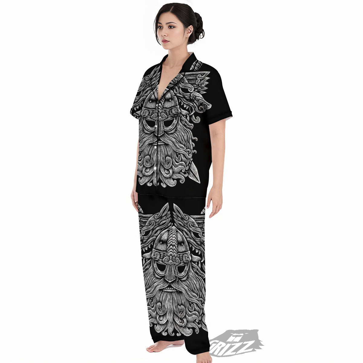 Odin With Wolfs White And Black Print Women's Pajamas Set-grizzshop