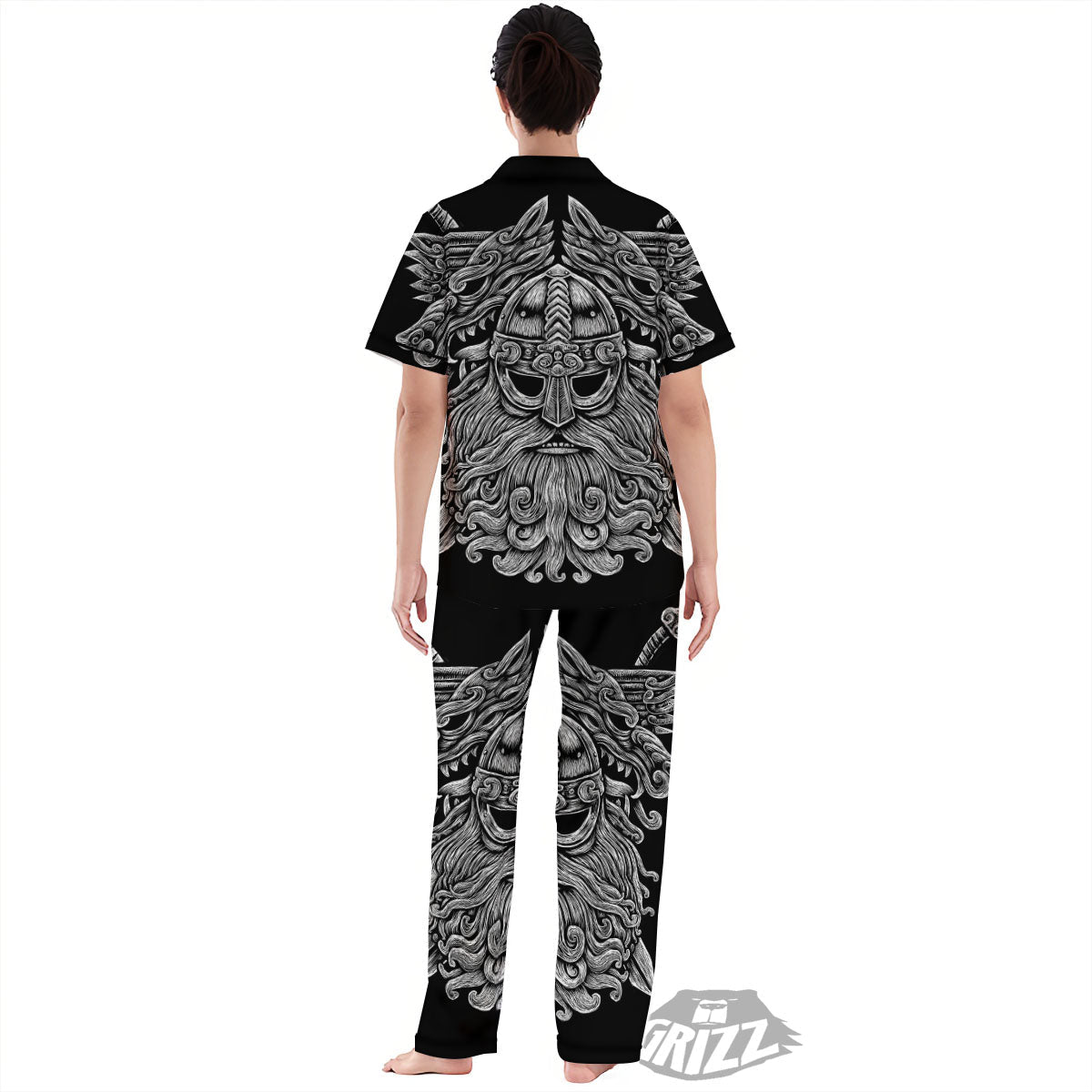Odin With Wolfs White And Black Print Women's Pajamas Set-grizzshop