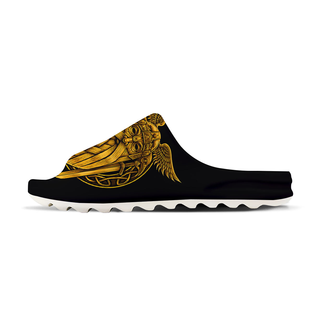 Odin God And Crow Gold Viking Print Sandals-grizzshop
