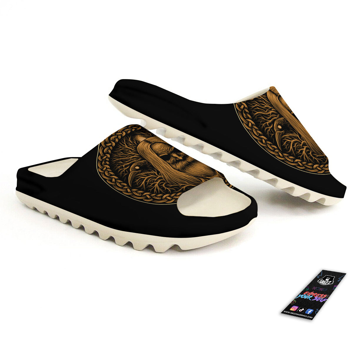 Odin Gold With Muninn And Huginn Print Sandals-grizzshop