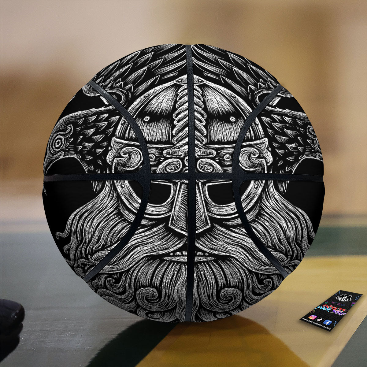 Odin With Crows White And Black Print Basketball