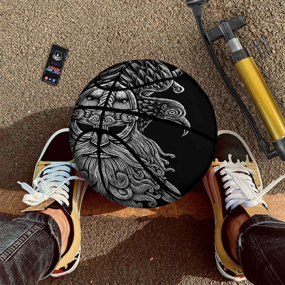 Odin With Crows White And Black Print Basketball