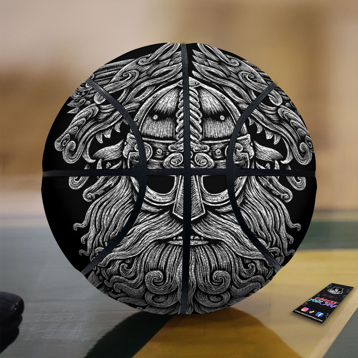 Odin With Wolfs White And Black Print Basketball
