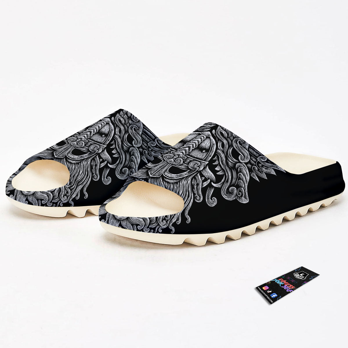 Odin With Wolfs White And Black Print Sandals-grizzshop