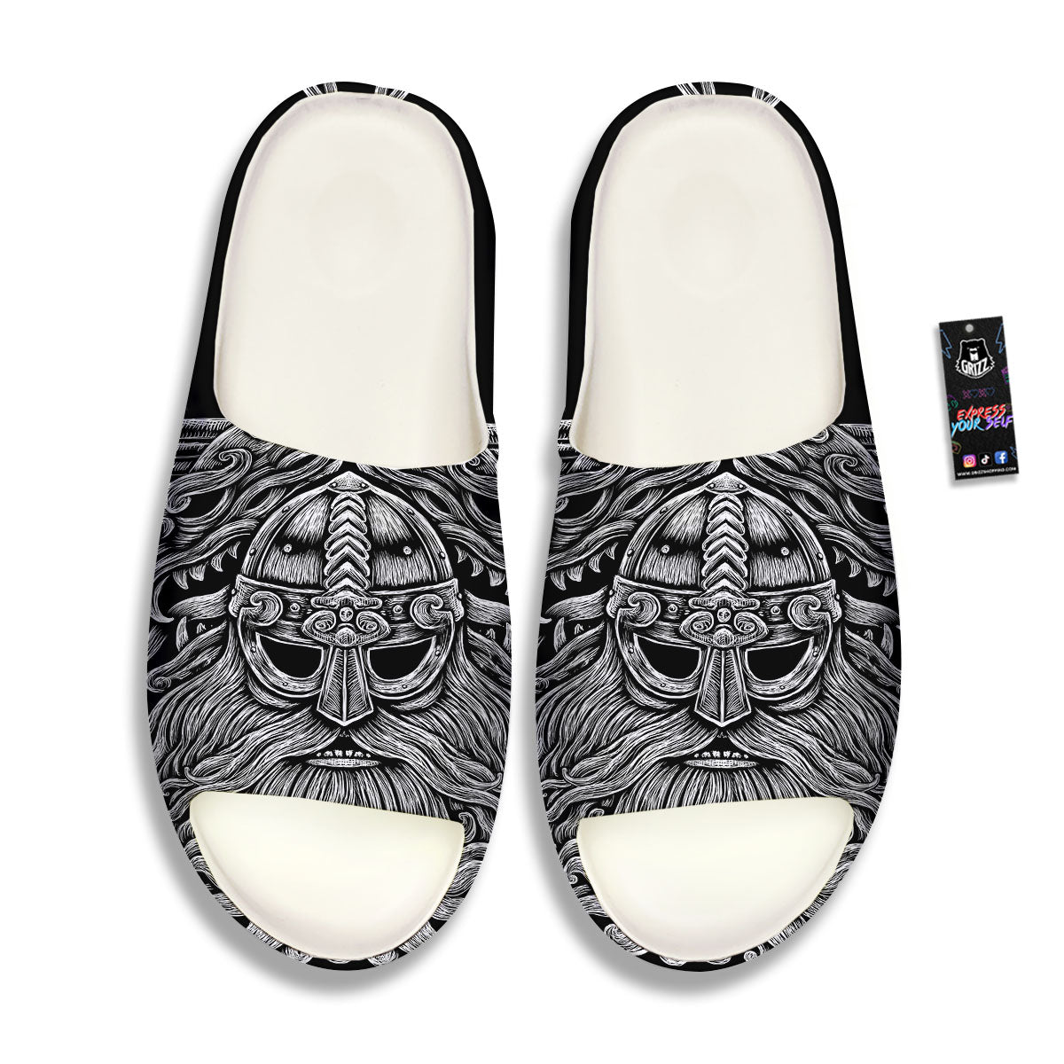 Odin With Wolfs White And Black Print Sandals-grizzshop
