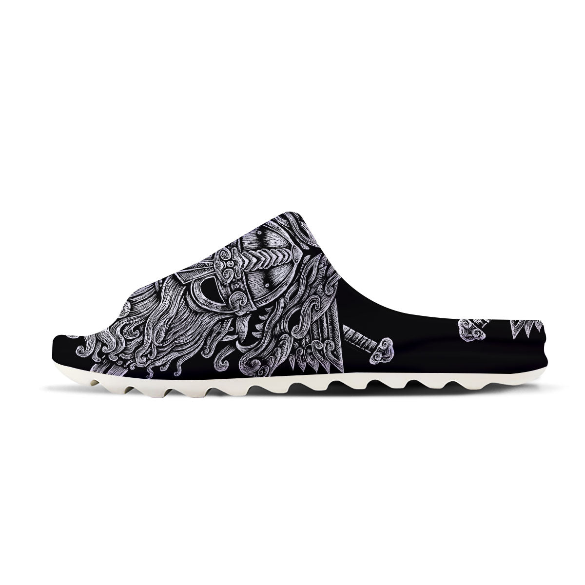 Odin With Wolfs White And Black Print Sandals-grizzshop