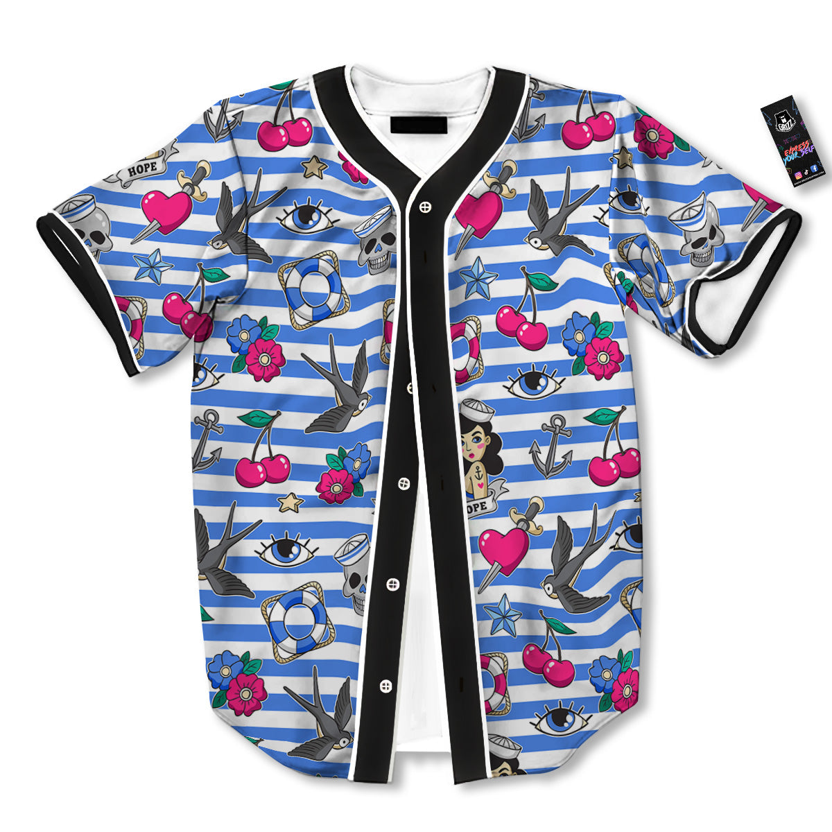 Old School Sailor Striped Print Pattern Baseball Jersey-grizzshop