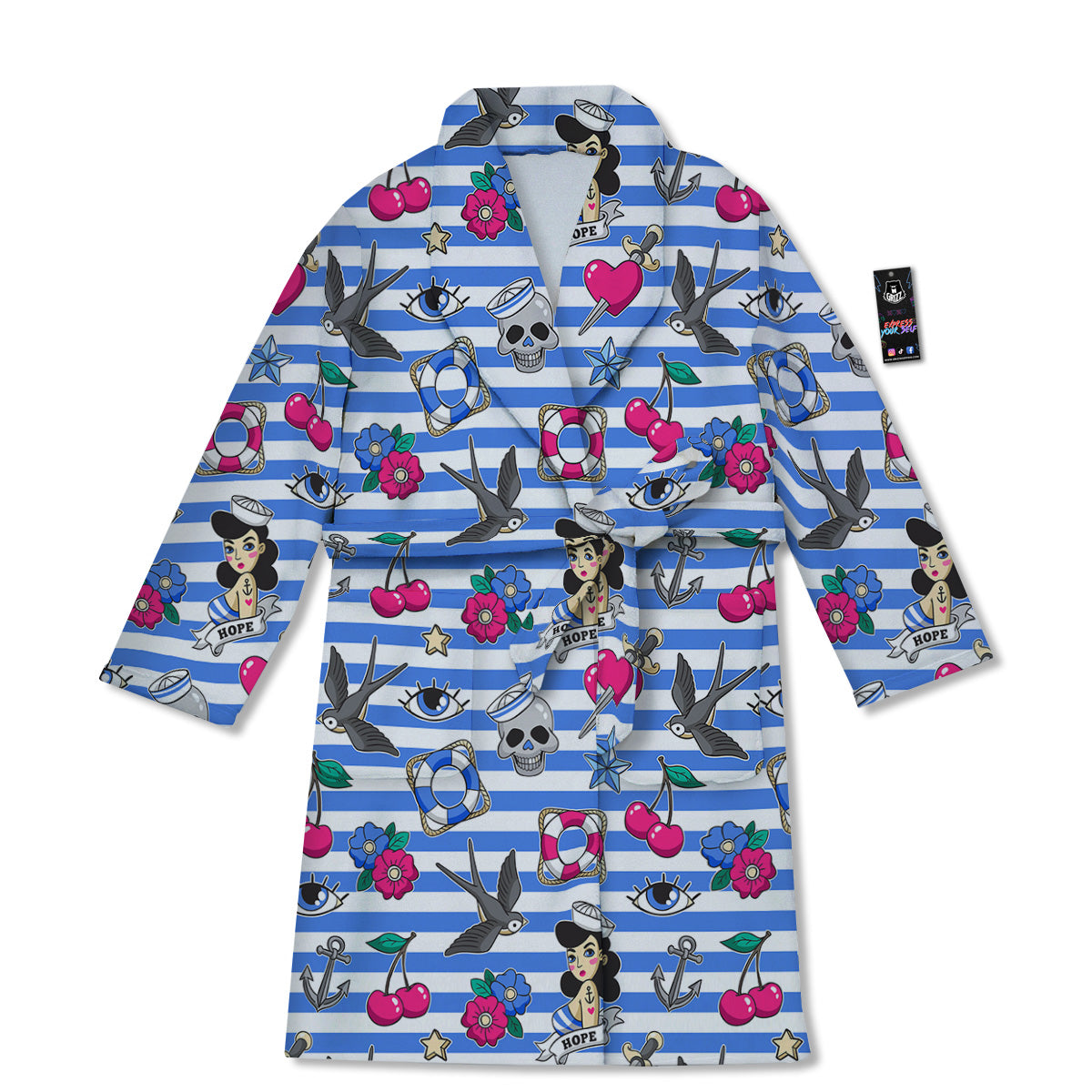 Old School Sailor Striped Print Pattern Bathrobe-grizzshop