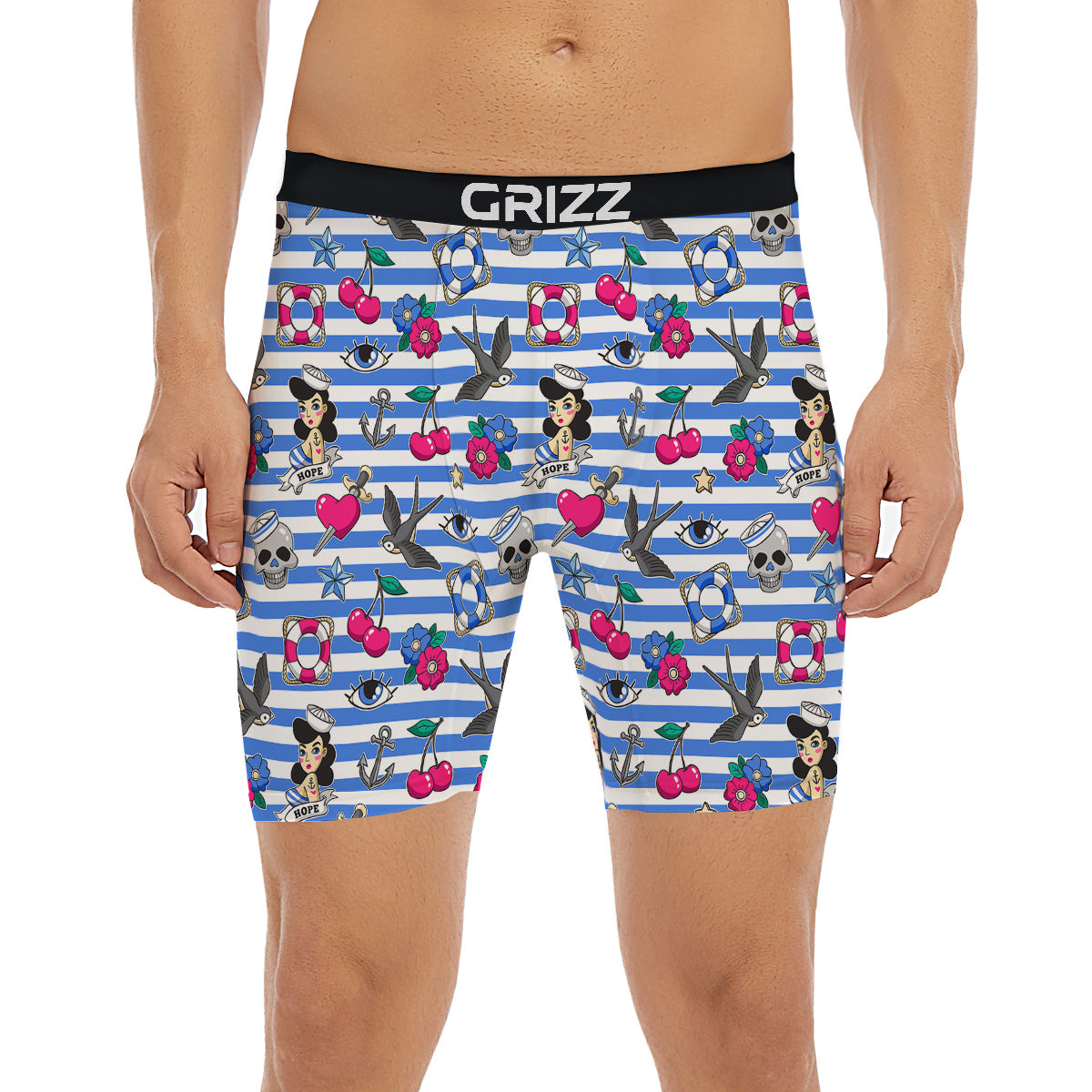 Old School Sailor Striped Print Pattern Boxer Briefs-grizzshop