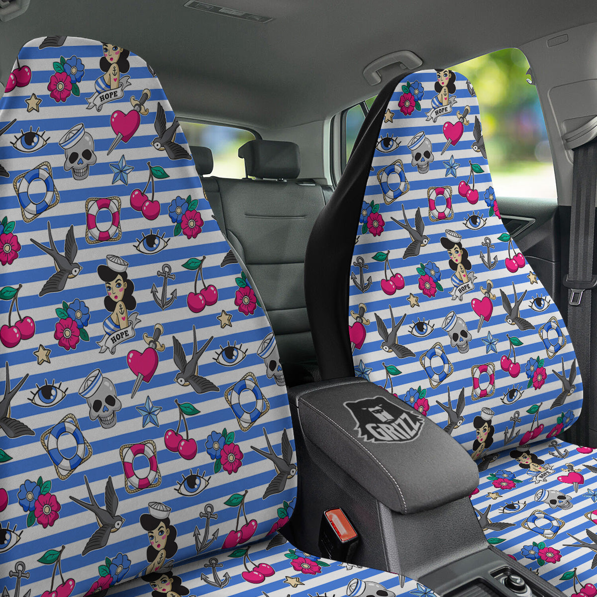 Old School Sailor Striped Print Pattern Car Seat Covers-grizzshop