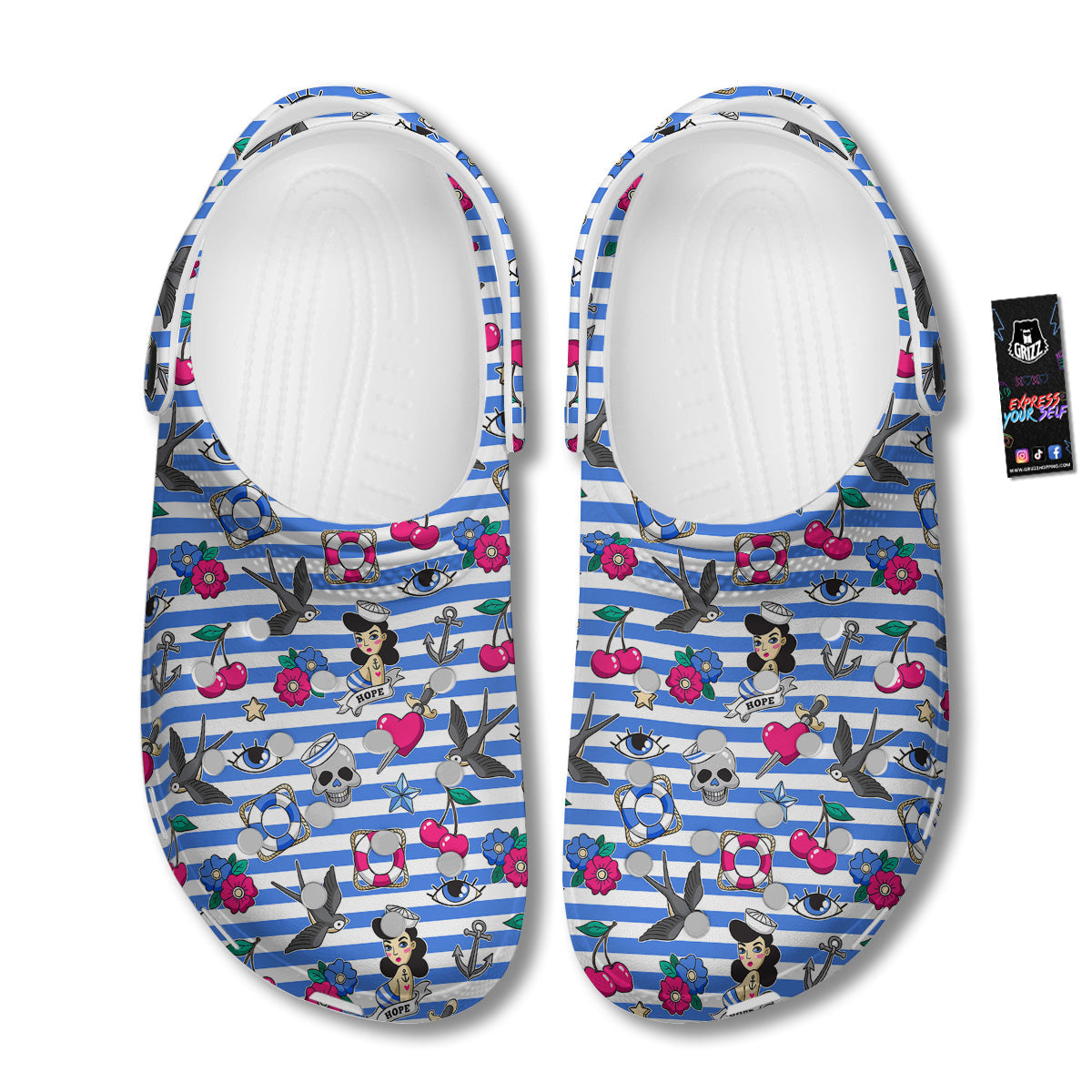 Old School Sailor Striped Print Pattern Clog-grizzshop