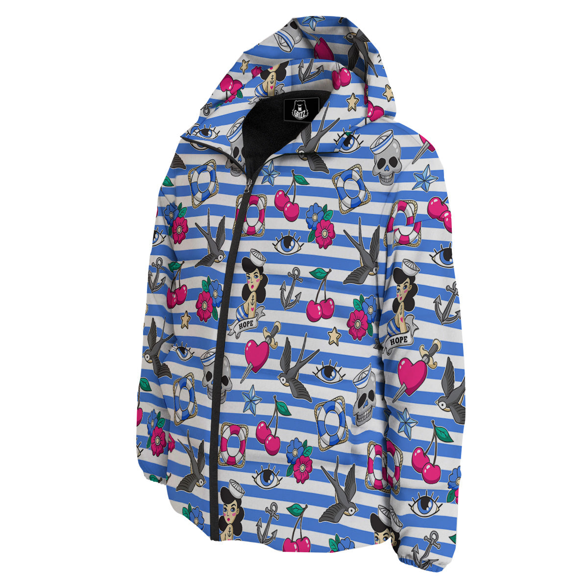 Old School Sailor Striped Print Pattern Down Jacket-grizzshop