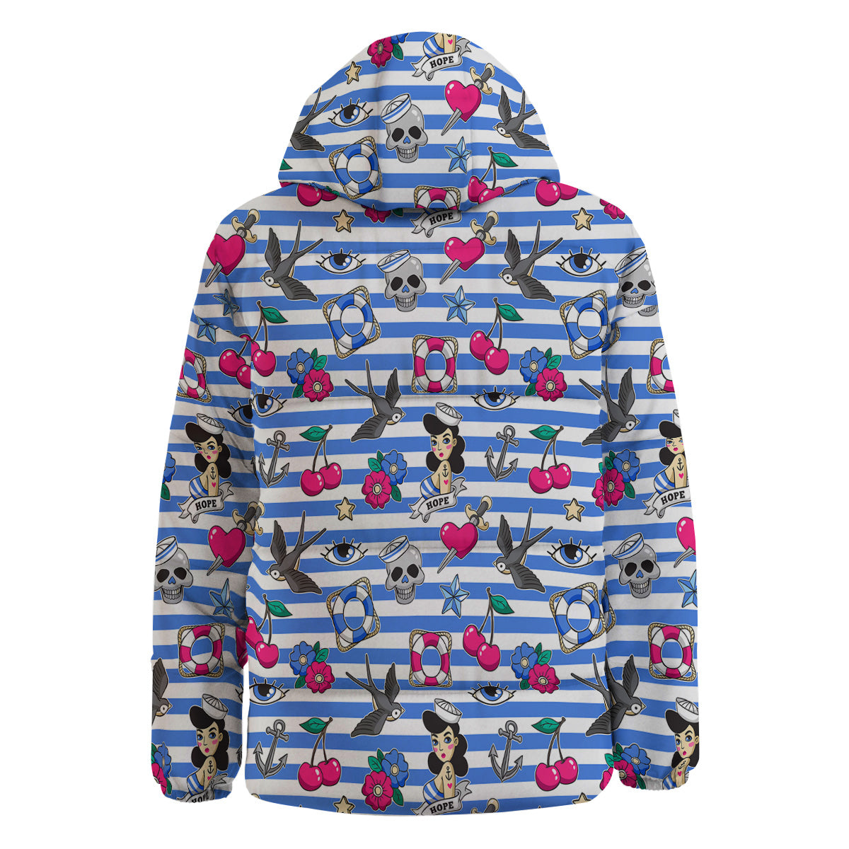 Old School Sailor Striped Print Pattern Down Jacket-grizzshop