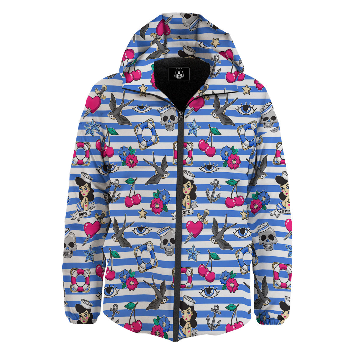 Old School Sailor Striped Print Pattern Down Jacket-grizzshop