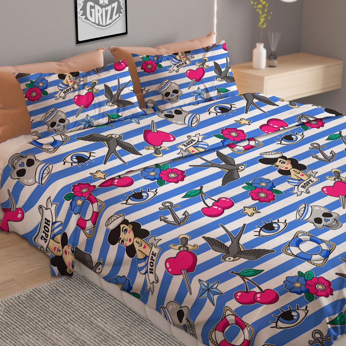 Old School Sailor Striped Print Pattern Duvet Cover Bedding Set
