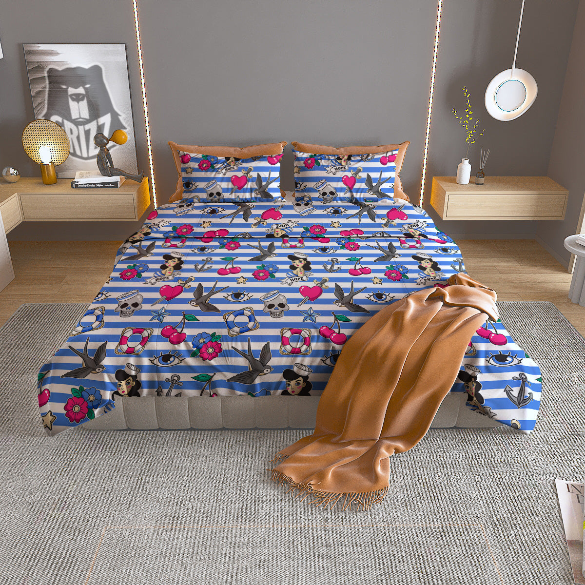 Old School Sailor Striped Print Pattern Duvet Cover Bedding Set