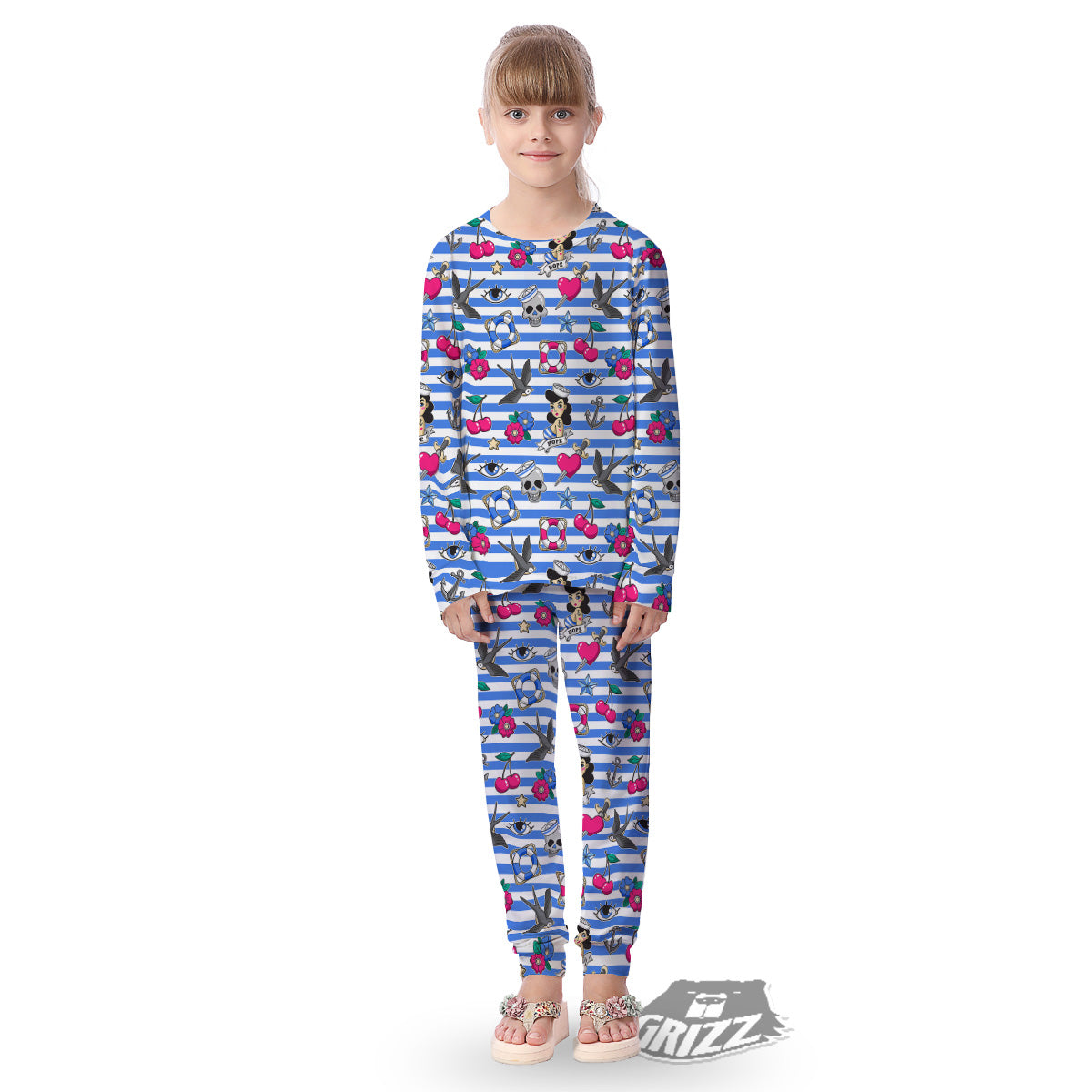 Old School Sailor Striped Print Pattern Kid's Pajamas-grizzshop