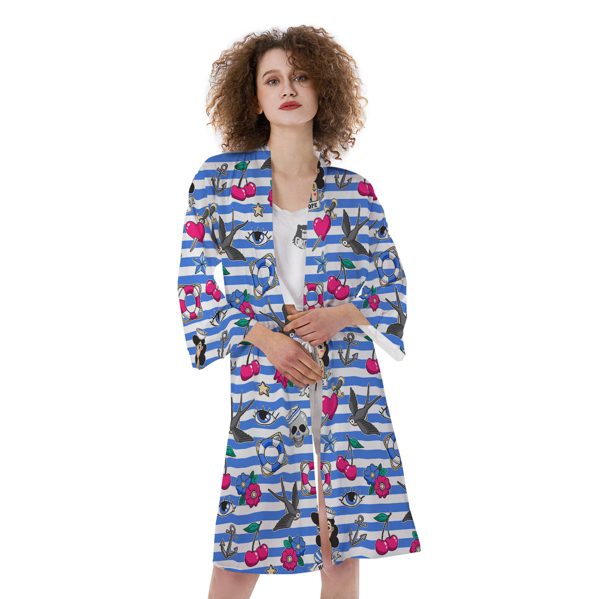 Old School Sailor Striped Print Pattern Kimono-grizzshop