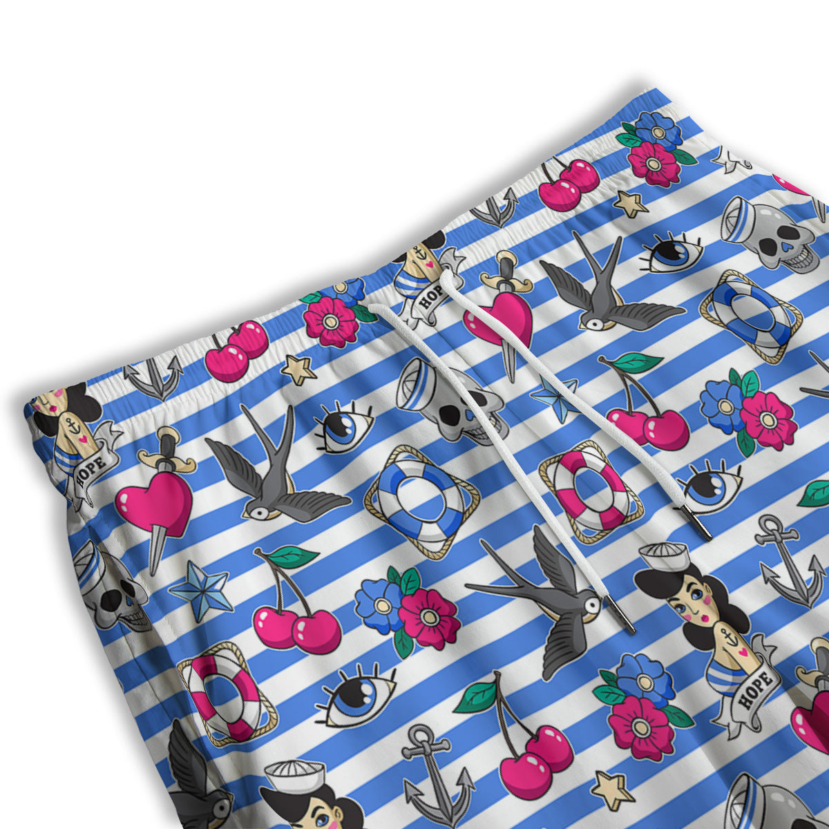 Old School Sailor Striped Print Pattern Men's Athletic Shorts