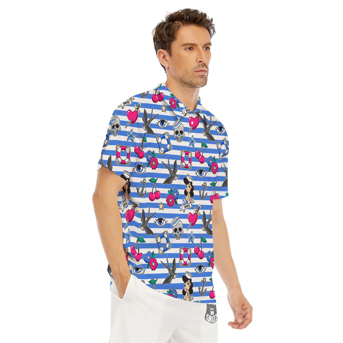 Old School Sailor Striped Print Pattern Men's Golf Shirts-grizzshop