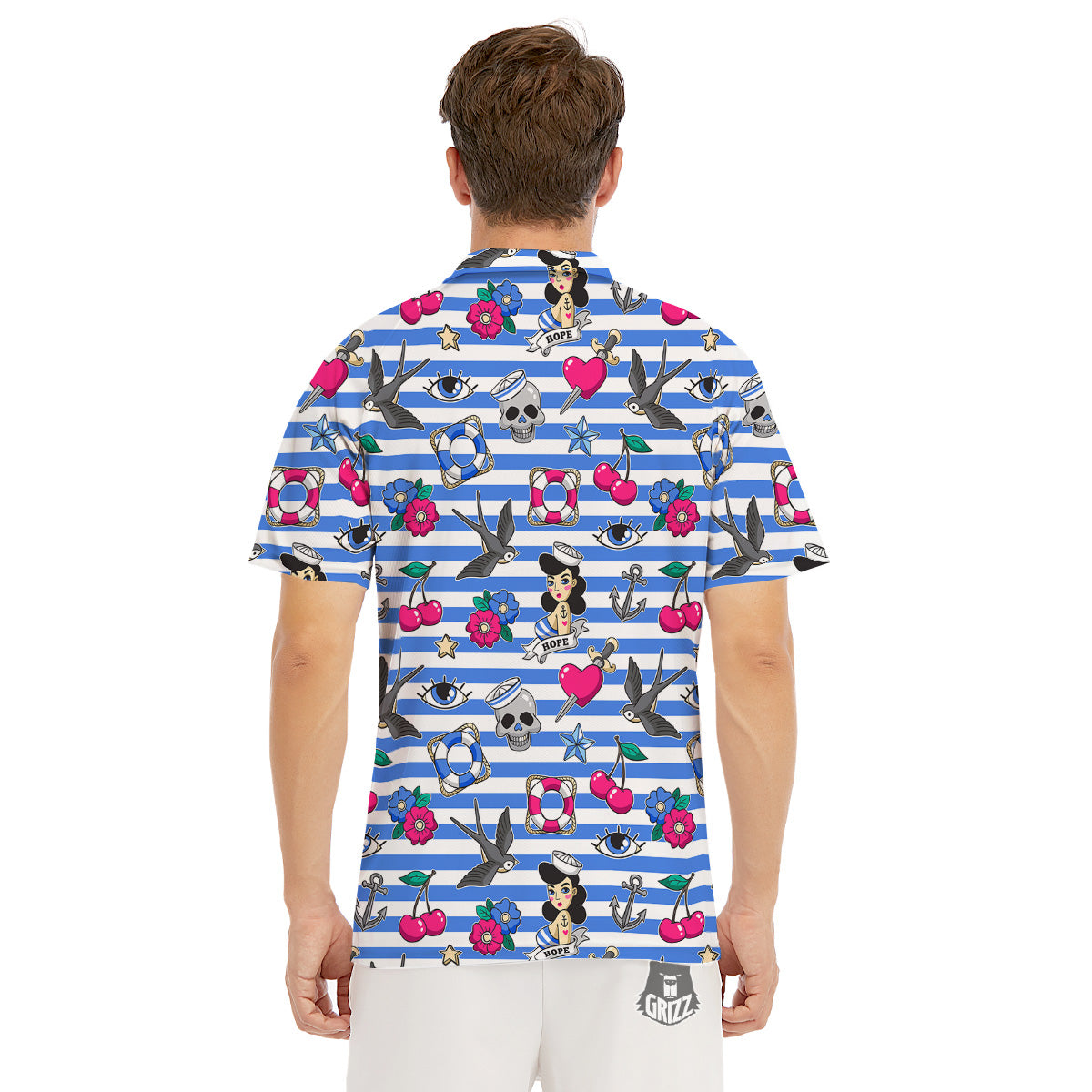 Old School Sailor Striped Print Pattern Men's Golf Shirts-grizzshop