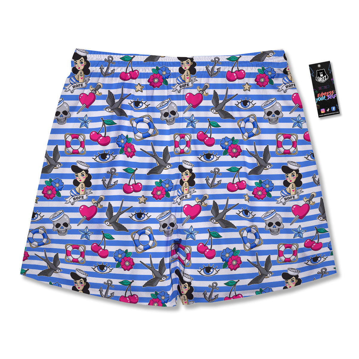 Old School Sailor Striped Print Pattern Men's Running Shorts-grizzshop