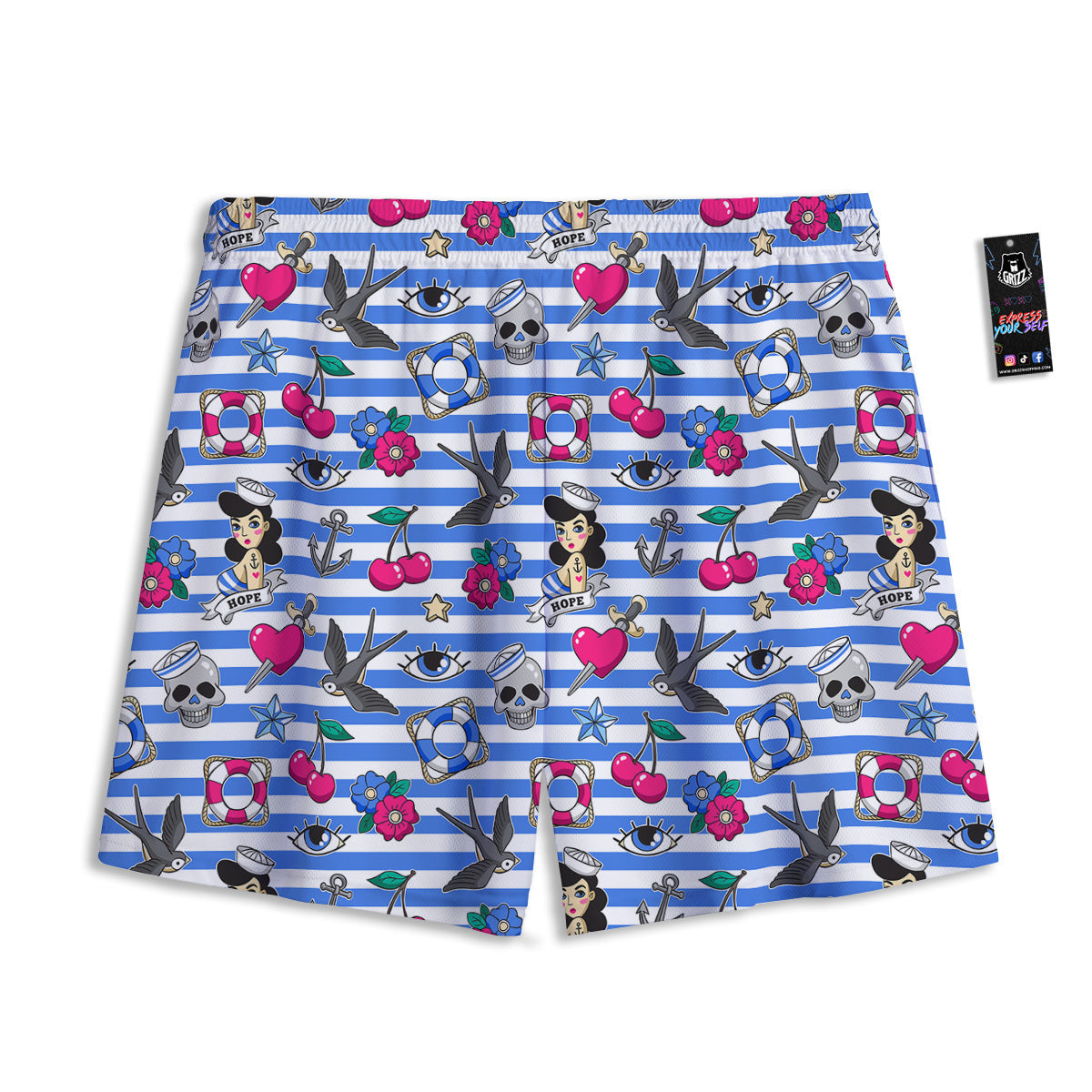 Pentagram Goat Skull Print Mesh Shorts
