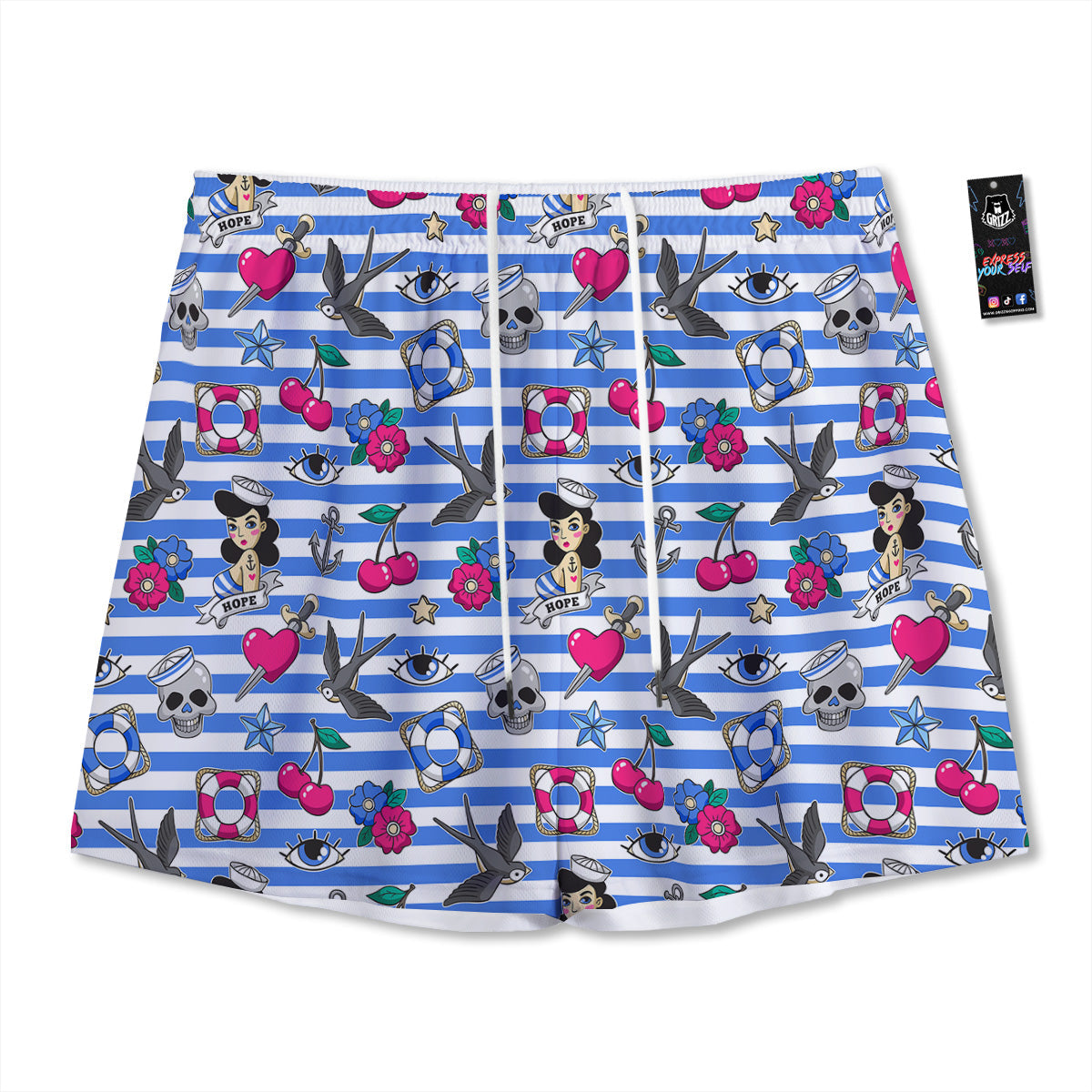 Pentagram Goat Skull Print Mesh Shorts