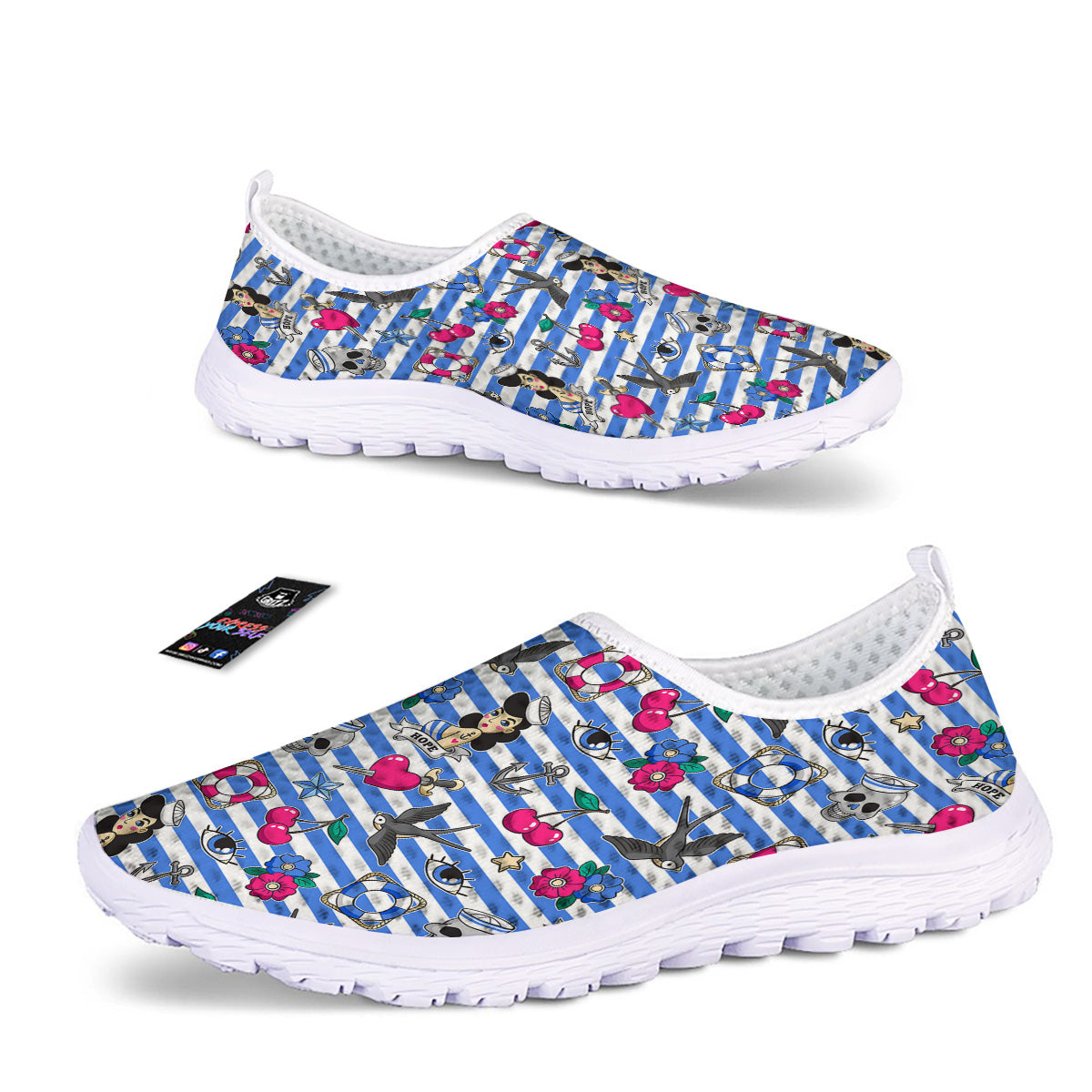 Old School Sailor Striped Print Pattern Nurse Shoes-grizzshop